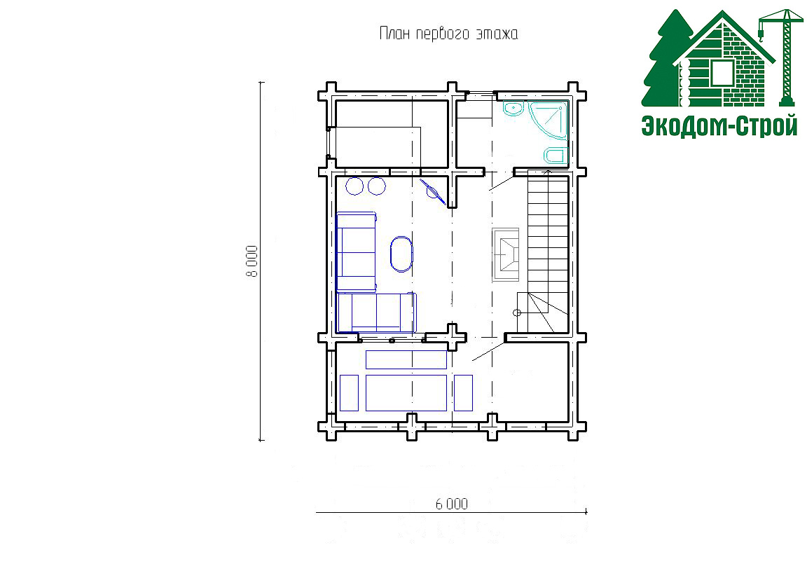 Дом из сруба Гуамка-1 План первого этажа
