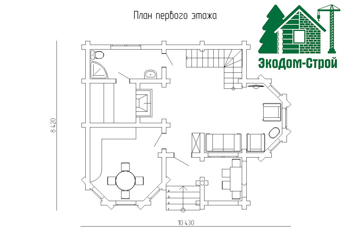 Дом из бруса Волгоград-1 План первого этажа