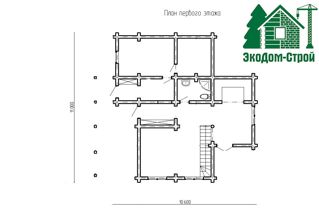 Дом из сруба Гуамка-2 План первого этажа