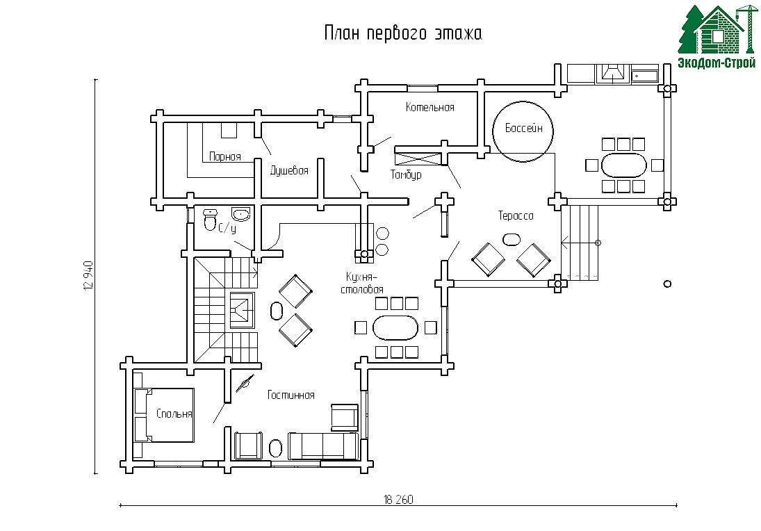 Рубленый дом Старочеркаск-1 План первого этажа
