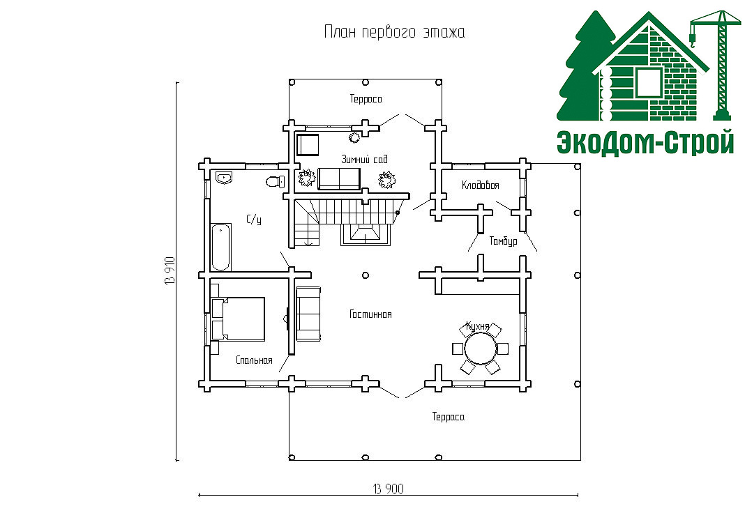 Рубленый дом Батайск-1 План первого этажа