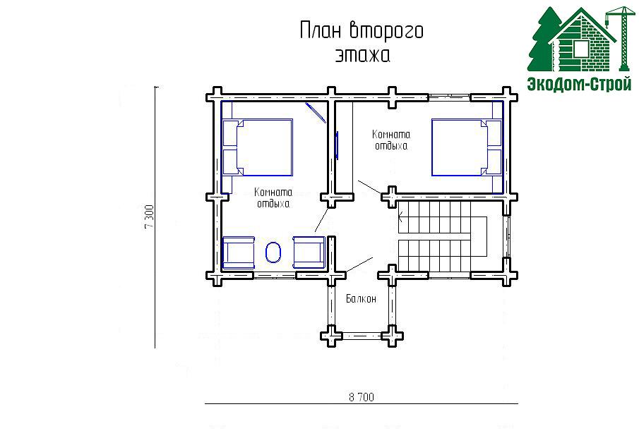 Баня из сруба Азов-СИТИ-1 План-второго-этажа